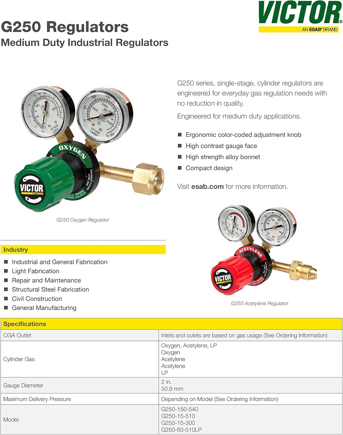 Victor G250 Regulators Product Sheet