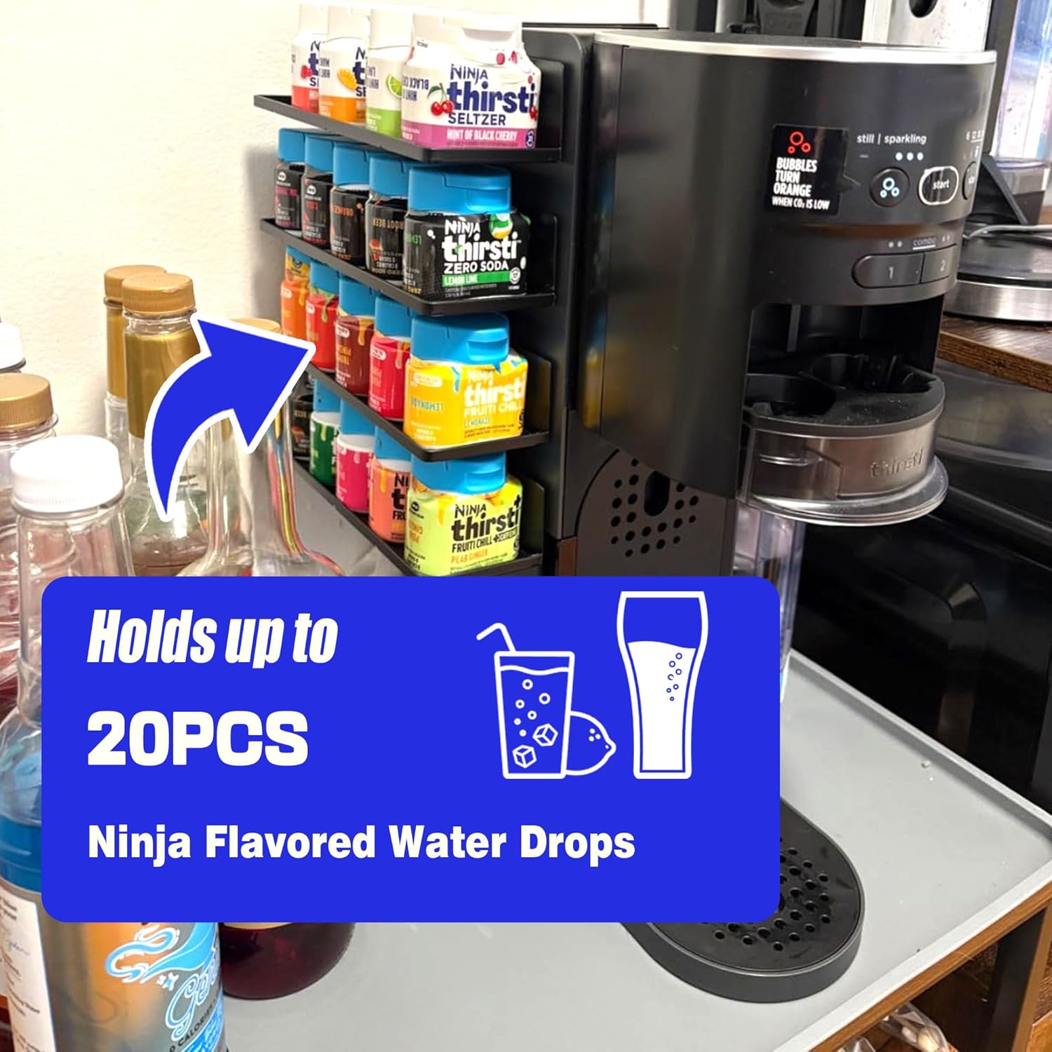 xcivi Flavor Pods Holder for Ninja Thirsti WC1001 Soda Maker, 4-Tier Flavored Storage Rack with Straw Storage, Easy to access, 20-Flavor Storage Holder for Ninja Soda Machine - Image 5