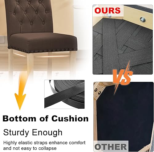 Miniatura 13 de LOULENS Juego de 2 sillas de comedor de tela, modernas sillas Parson tapizadas de lino con ribete de cabezas de clavos, botones acolchados, patas de