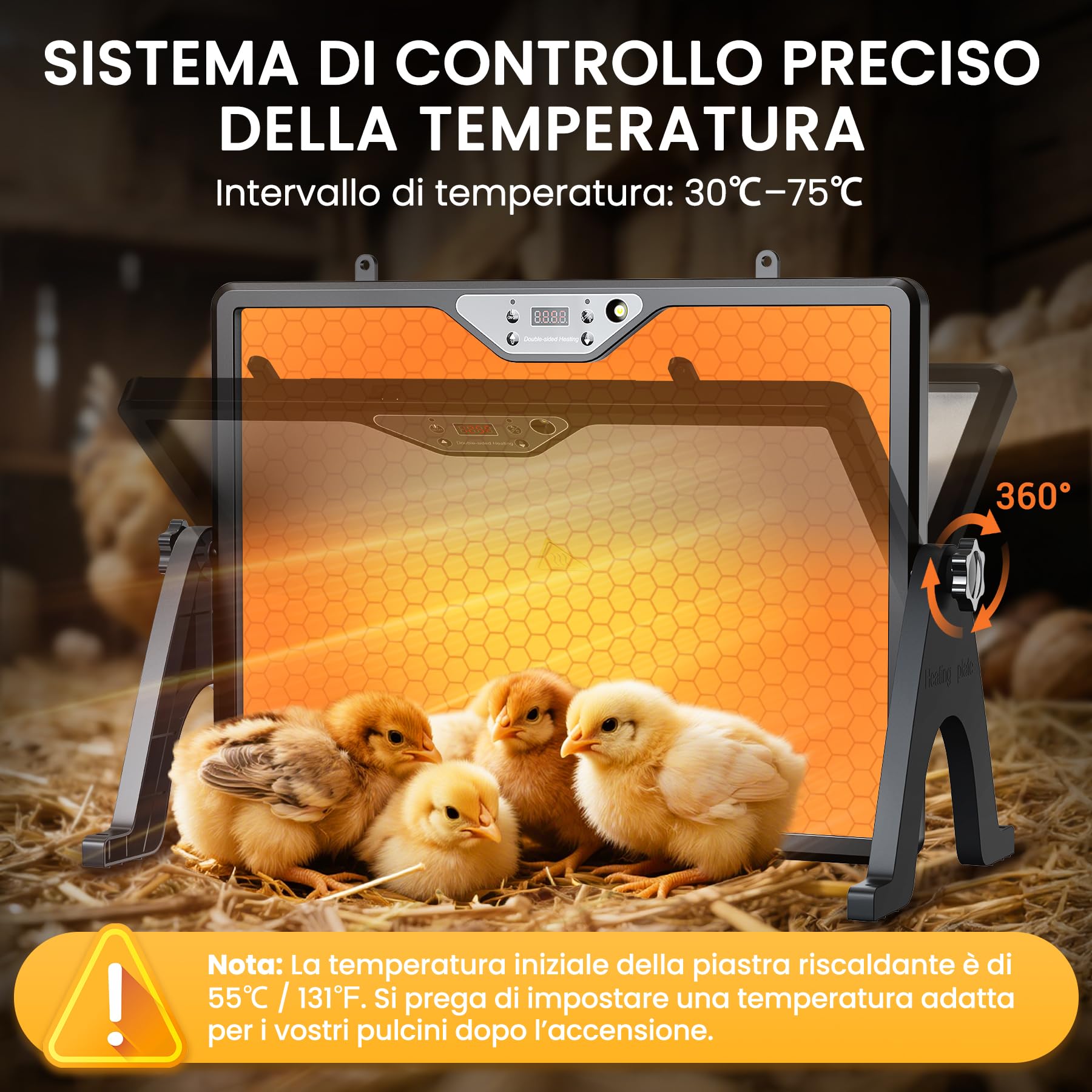 INNOLAND Criadora de Pollitos,180W Calentador para Gallineros,Calefacción de Doble Cara, 30°C-75°C Ciclo Programado Iluminación,Placa Calefactora para Pollitos con Contro Remoto y Luz Nocturna