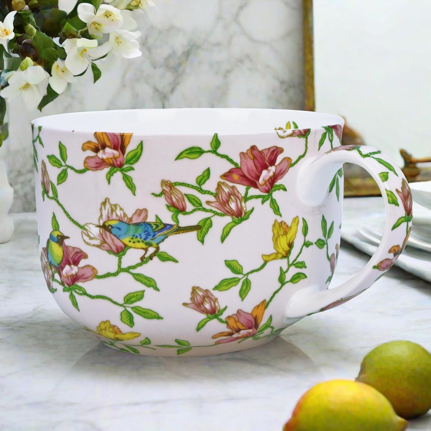 Large 24oz Coffee Cups Soup Mugs with Handles Traditional Large Cup Large Bone China Coffee Mugs Cup for Soups Cereals - Image 3