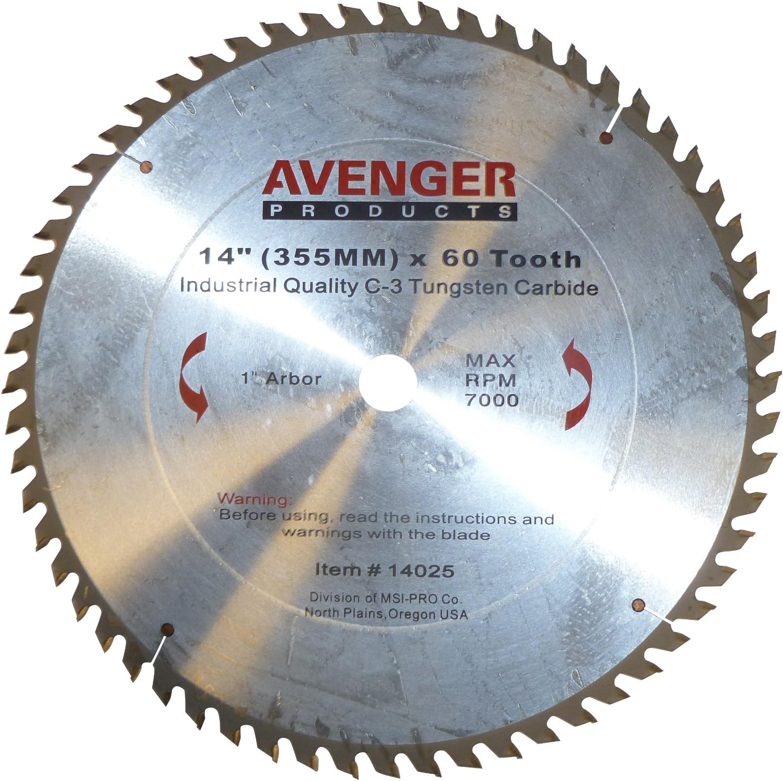 Avenger AV-14025 Combination cut saw Blade, 14-inch by 60 tooth, 1-inch arbor, C-3, ATB