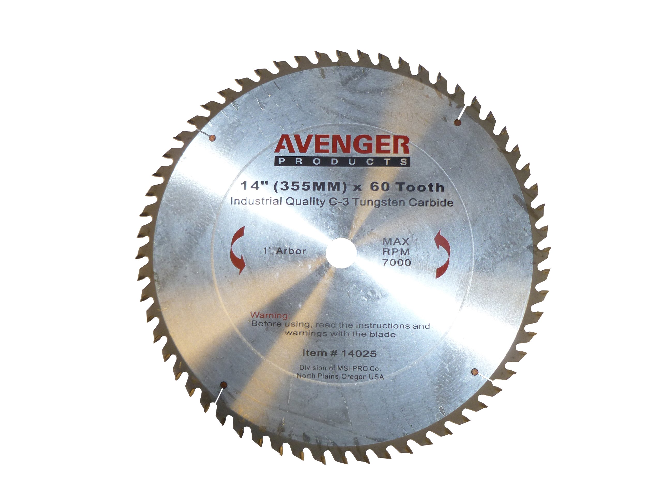 Avenger AV-14025 Combination cut saw Blade, 14-inch by 60 tooth, 1-inch arbor, C-3, ATB