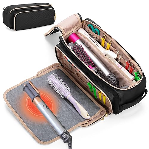 YARWO Bolsa de viaje para herramientas de cabello con alfombrilla resistente al calor para alisador, rizadorplancha plana, cepillo de