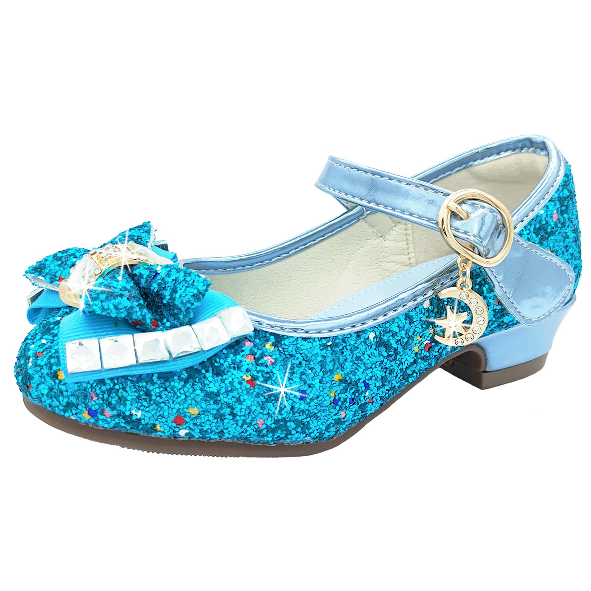CHINYROZA Zapatos Princesa Niñas Zapatos Tacon Niña Princesa Disfraz Zapatos Purpurina Tacones Niña Infantiles Zapatos Niña Vestir Lentejuelas Merceditas Niña Zapatos Fiesta Niña Regalo Niña EU26-36