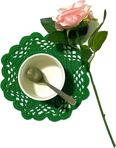 Miniatura 3 de BIBITIME Tapetes redondos de ganchillo con flores huecas, decoración del hogar, manteles individuales de encaje para taza de té de boda (6 a 7