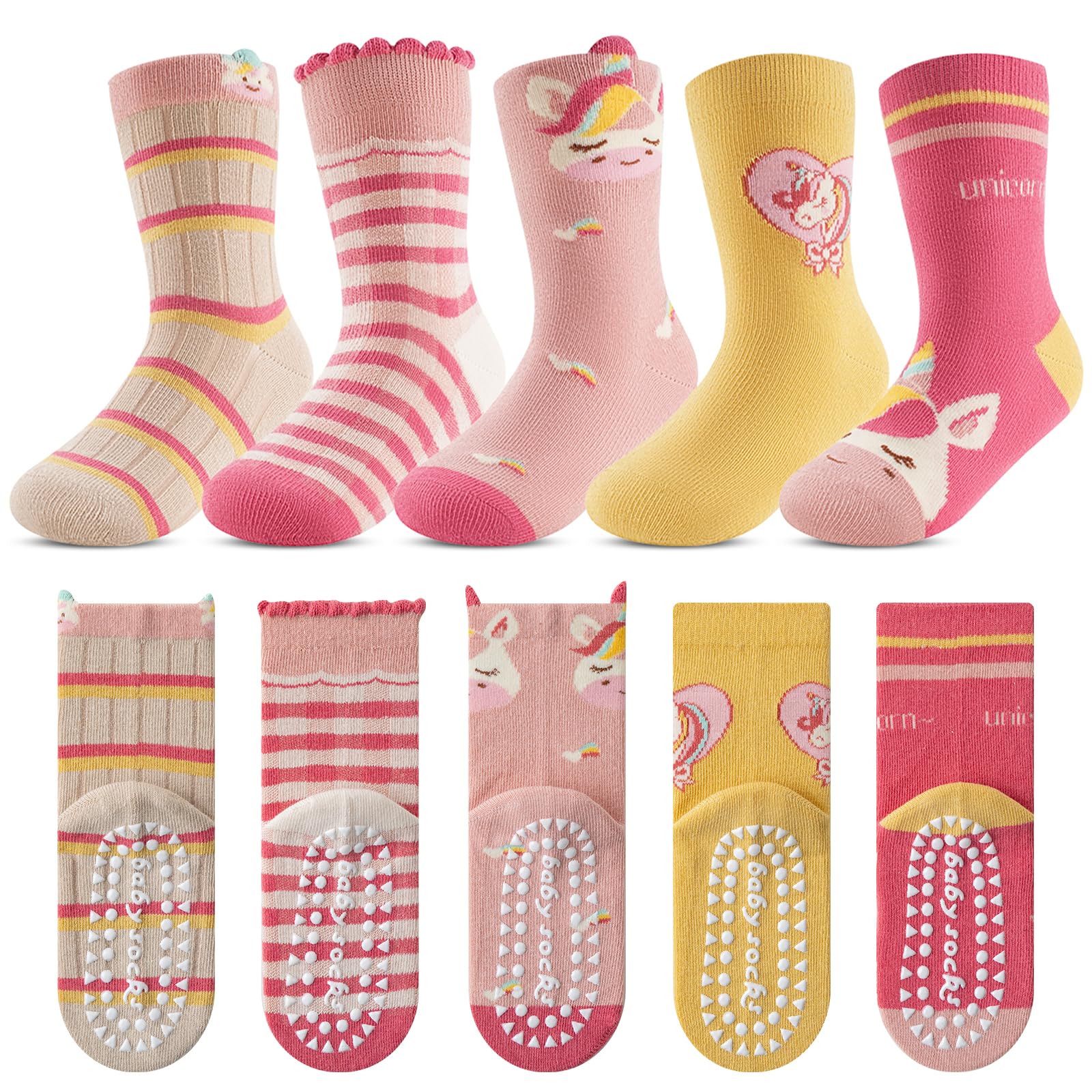 Kyopp 5 Paar Stoppersocken Kinder Baumwolle Socken Jungen Mädchen ABS Anti Rutsch Socken Tiermotive 25-37EU