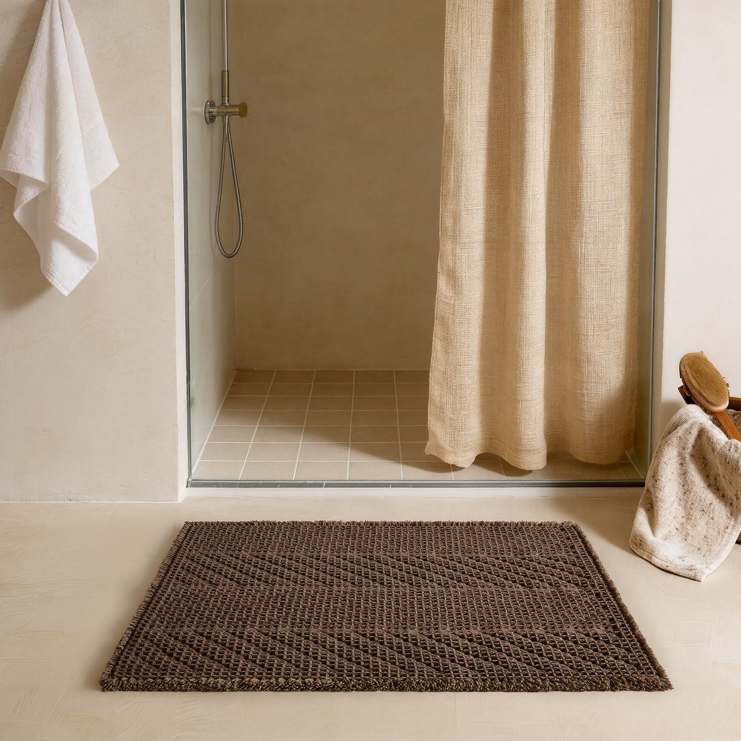 Sunfly Boho Herringbone Waffle Bath Mat, Ultra Soft Non-Slip Bathroom Rug - Super Absorbent & Quick Dry, Washable Bath Rug for Bathroom 24"x36" Taupe