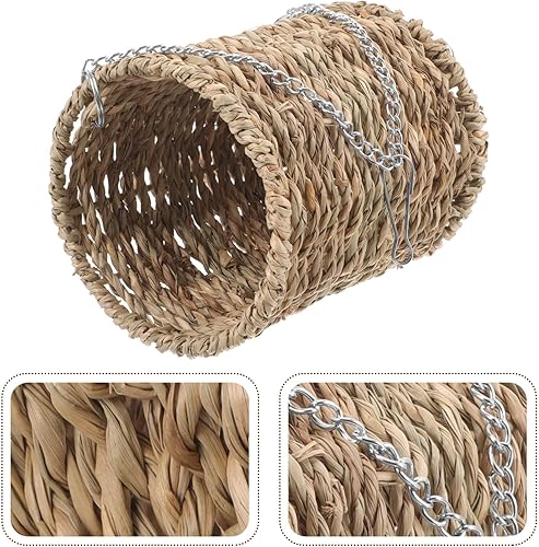 Miniatura 9 de POPETPOP Hamaca de túnel tejida de paja para hámster natural, nido, cama colgante, hámster, jerbo, azúcar, planeador, rata, algas marinas, juguete