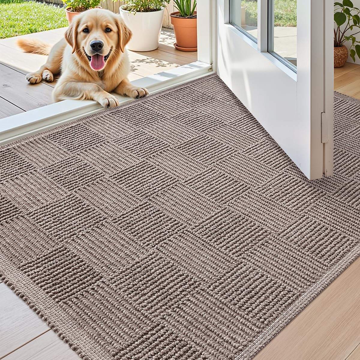 COLOR&GEOMETRY Zerbino d'Ingresso 80x120cm, Sporco Zerbino Absorbentes, Tappeto Ingresso Interno ultrasottile, per Ingresso, Porta e Corridoio, Geo taupe