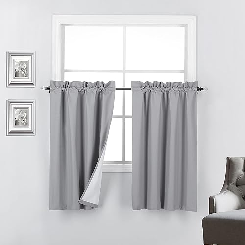 2 paneles de cortinas opacas con aislamiento térmico y forro trasero blanco, cortinas de bloqueo de luz para cualquier ventana pequeña (plata, 30