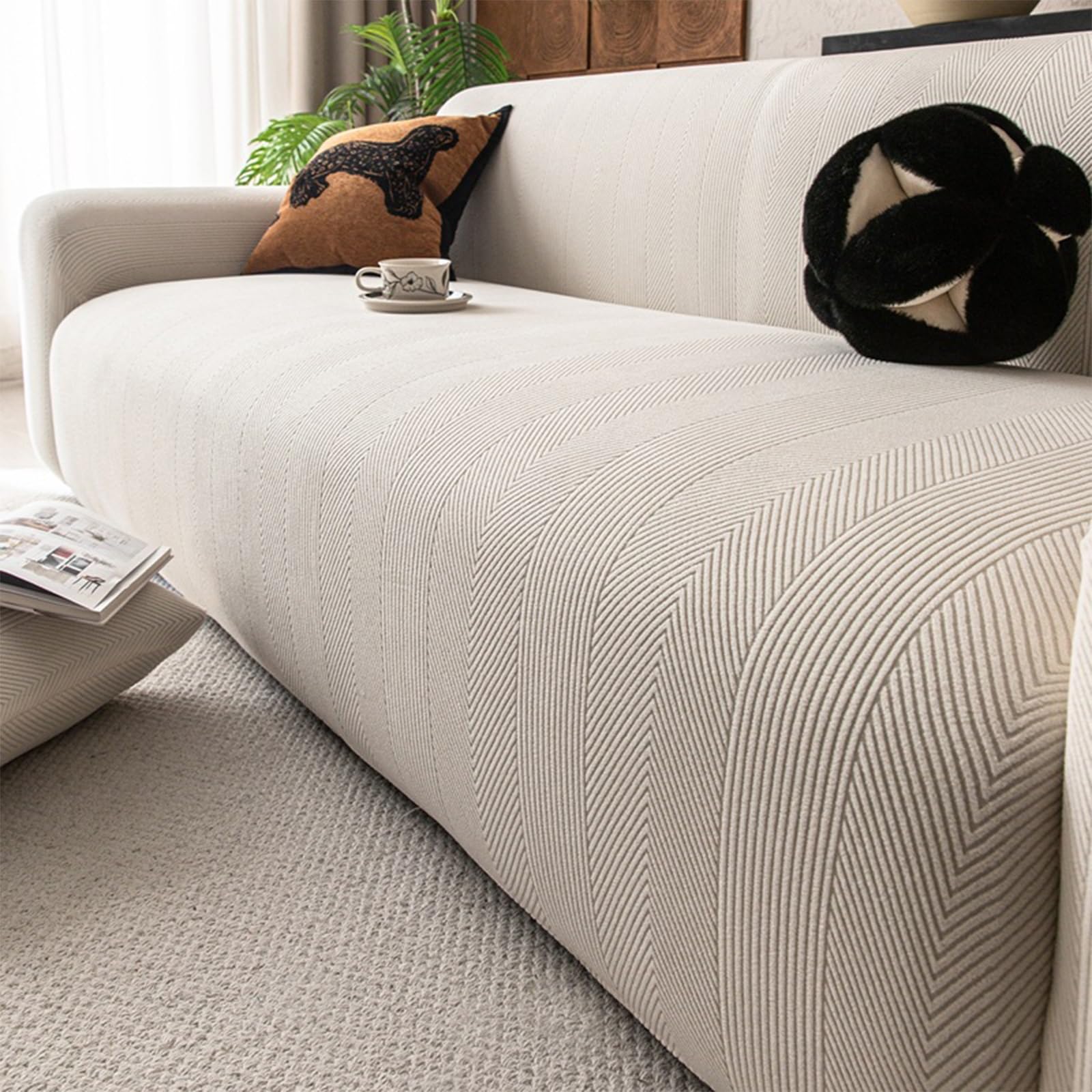Copridivano Impermeabile 1/2/3/4/5 Posti Con Braccioli,Copridivani Elasticizzato Antiscivolo,Universale Copri Divano AntiGraffio Gatto,Sofa Cover Antimacchia Lavabile(Beige C,305cm-360cm)