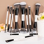 MAANGE 10 Pcs Makeup Brosse Set 20 dans 10 Brosses de maquillage à double extrémité pour la Fondation Contour Blush Mélangeur de masques de maquillage professionnel Set de brosse de maquillage (blanc)