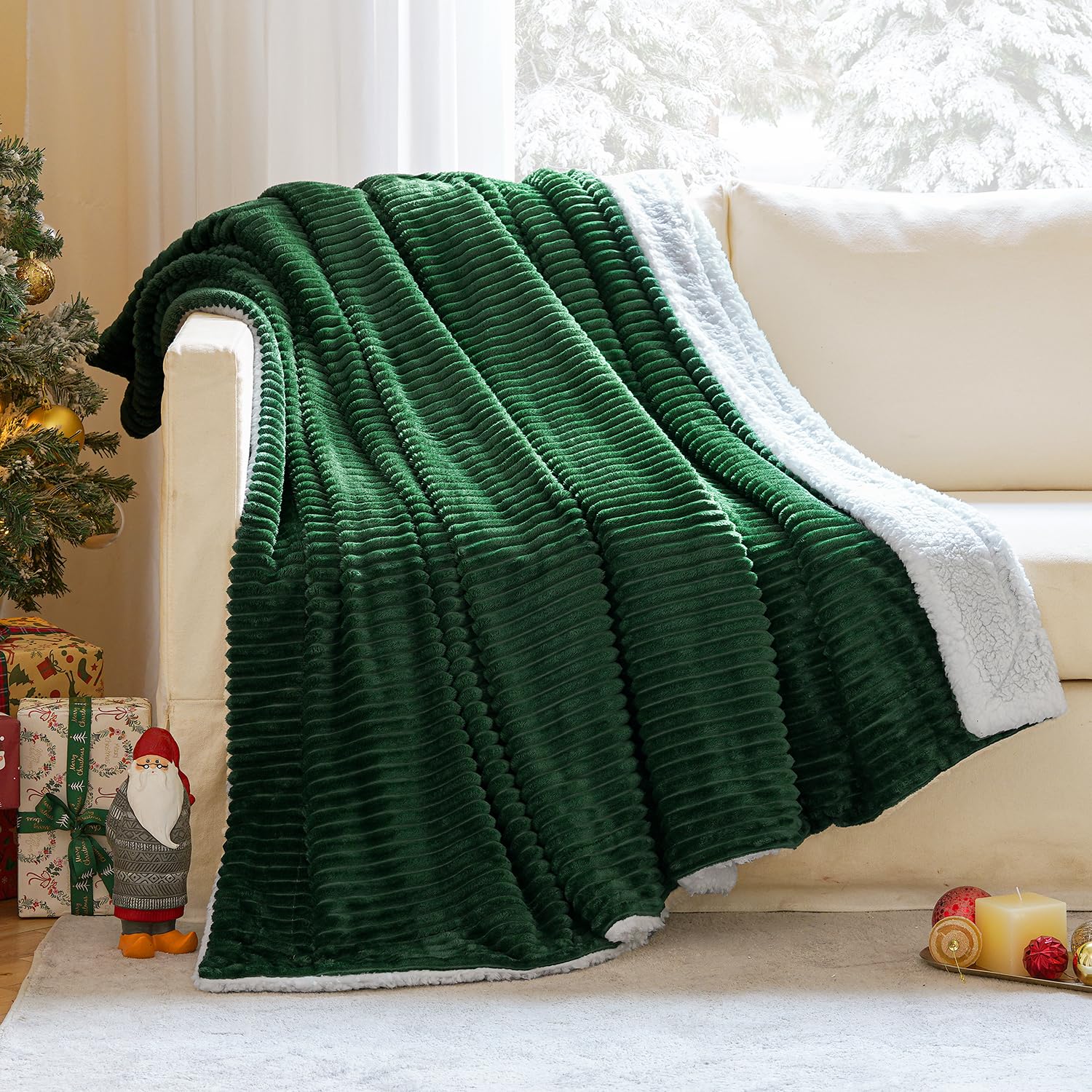 MIULEE Manta Sofá Manta Térmica Manta Cama Manta de Franela y Lana de Cordero Manta Polar Grande Suave Cálida Manta para Perro Siesta Habitación Manta Picnic 1 Pieza 150x200cm Verde Scuro