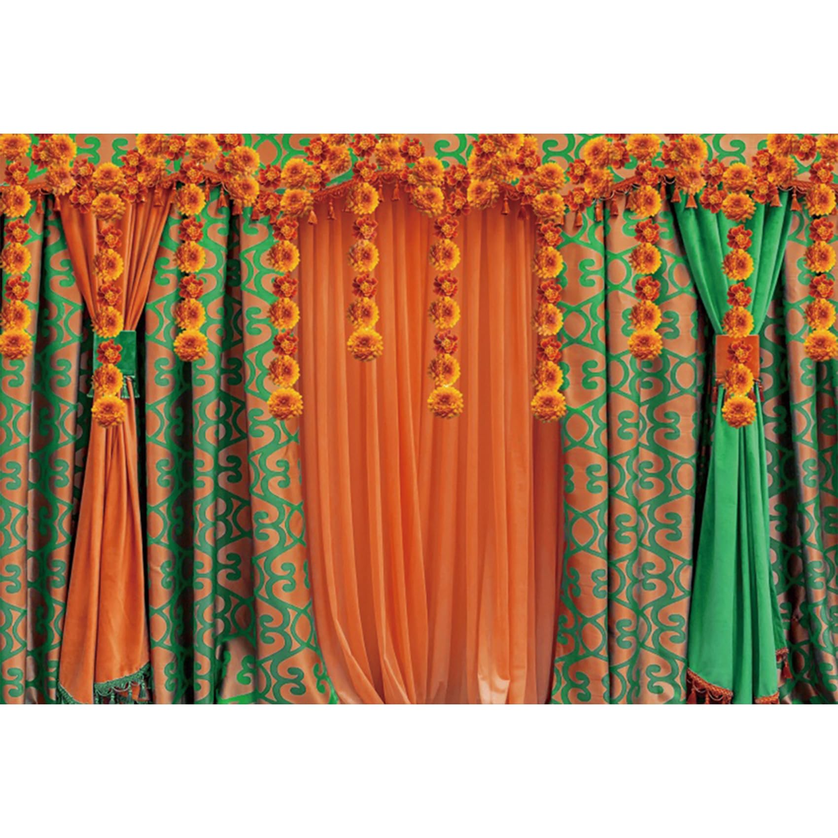 Baocicco 7x5ft Green Orange Curtain Backdrop for Wedding Ceremony Retro Indian Style Curtain Photo Backdrop Happy Birthday Baby Shower Decorations