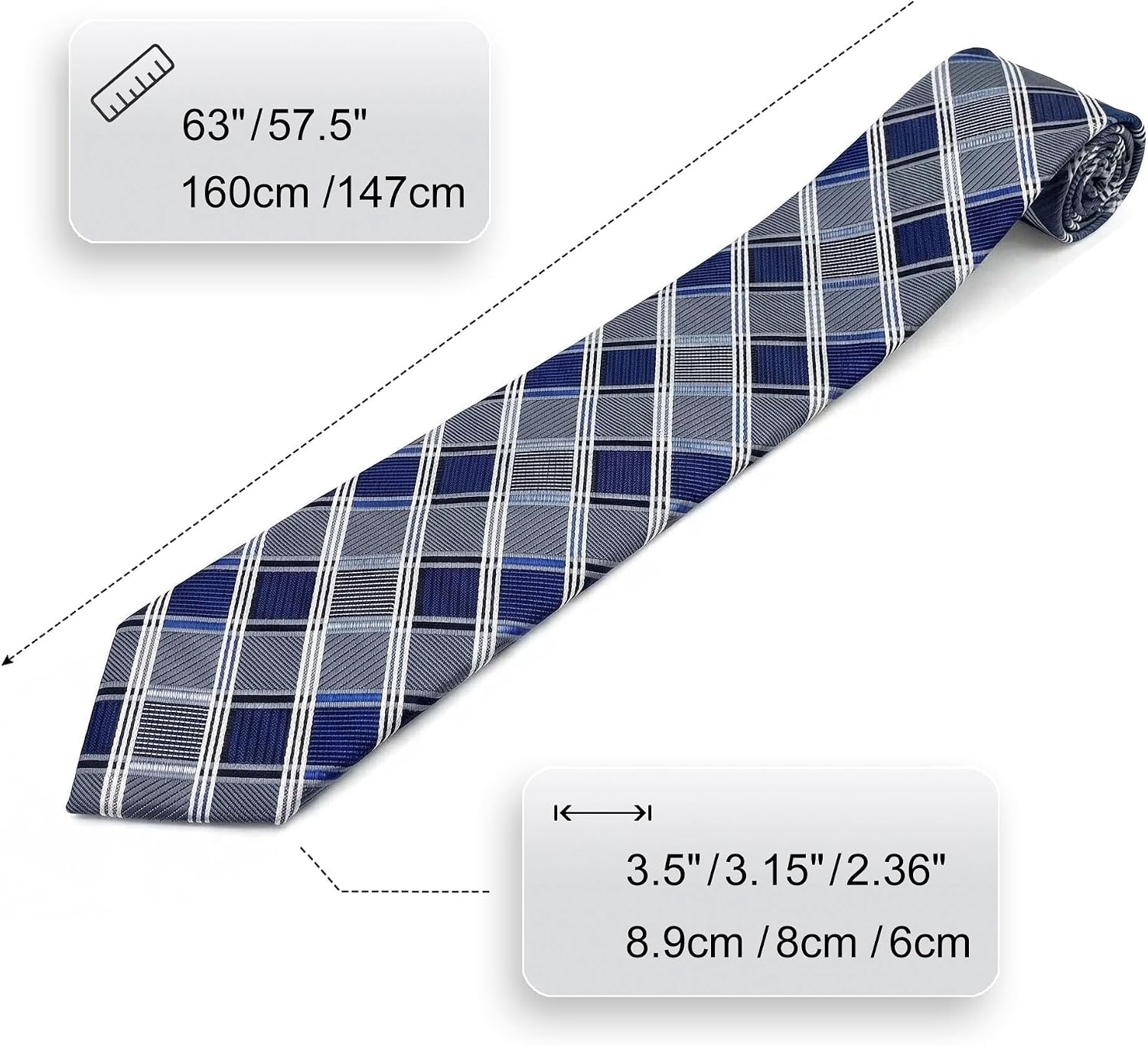S&W SHLAX&WING Checked Tie for Men Blue and Silver | Mens Necktie