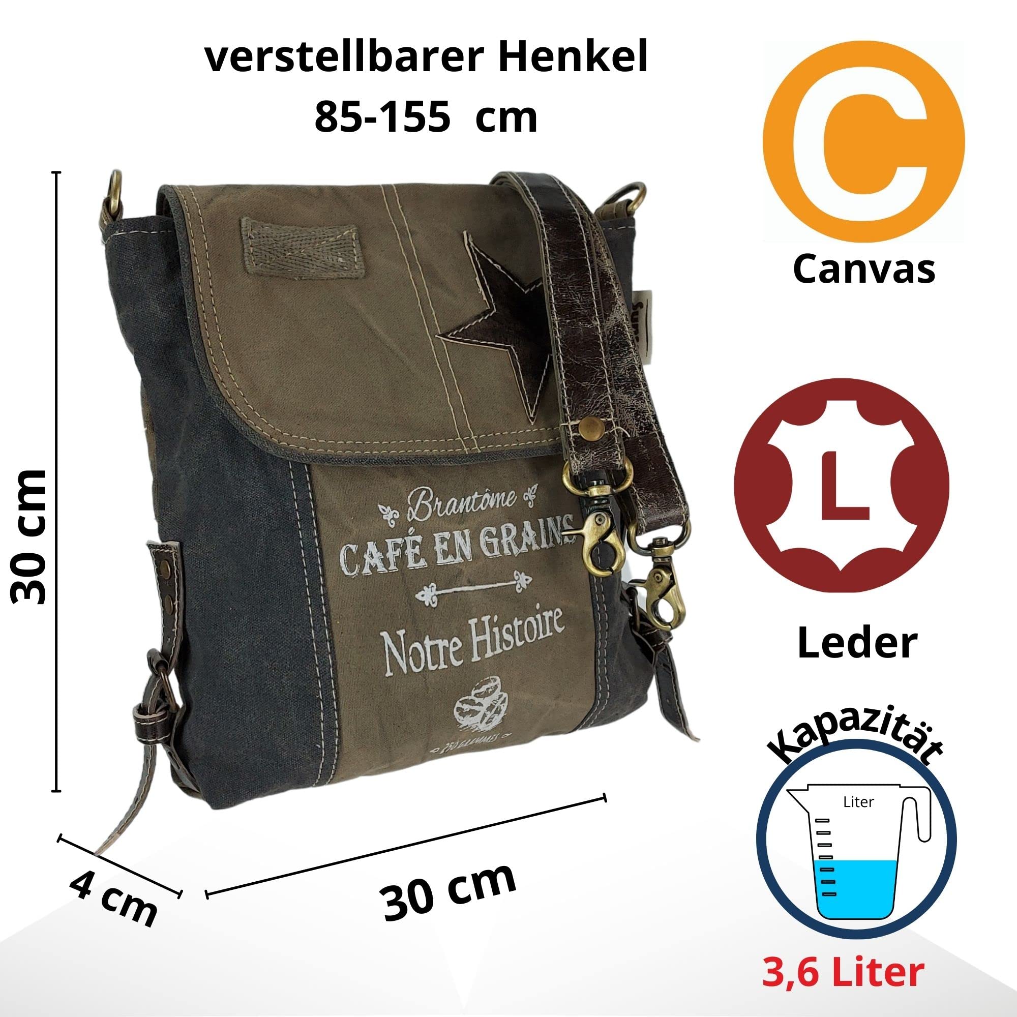 Sunsa Damen Umhängetasche, Retro Crossbody bag, khaki Schwarz canvas Tasche
