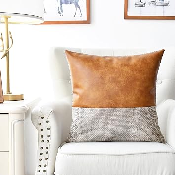 CaliTime Throw Pillow Covers Pack of 2 Soft Faux Leather Solid Dyed Cross Chenille Cushion Cases for Couch Sofa Home Decoration 18 X 18 Inches Taupe
