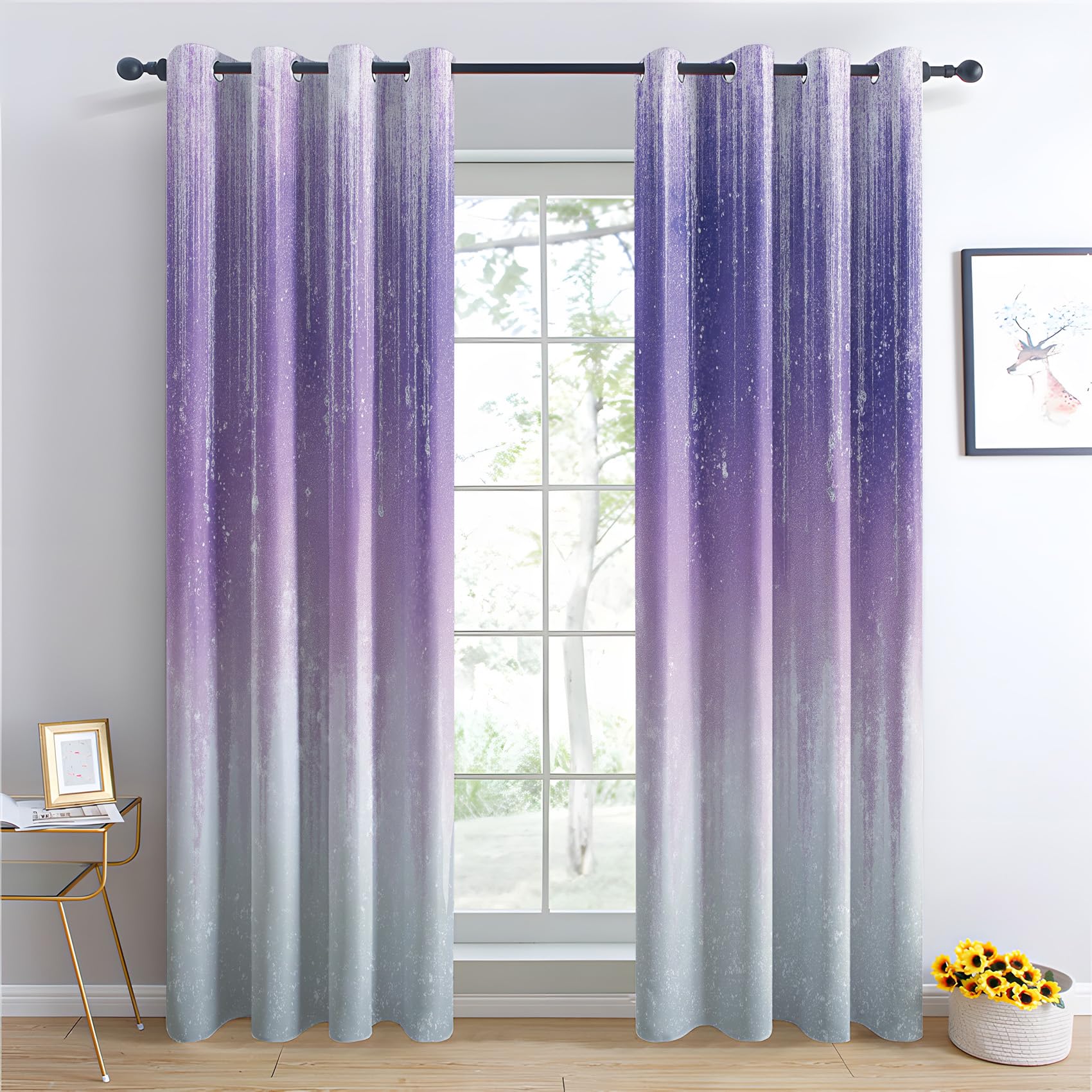 Venivici Ombre Blackout Curtains for Bedroom Living Room - 72 Inch Drop Curtains Eyelet, Silver Glitter Modern Luxury Patterned Window Treatments, Thermal Insulated Drapes 66x72 2 Panels
