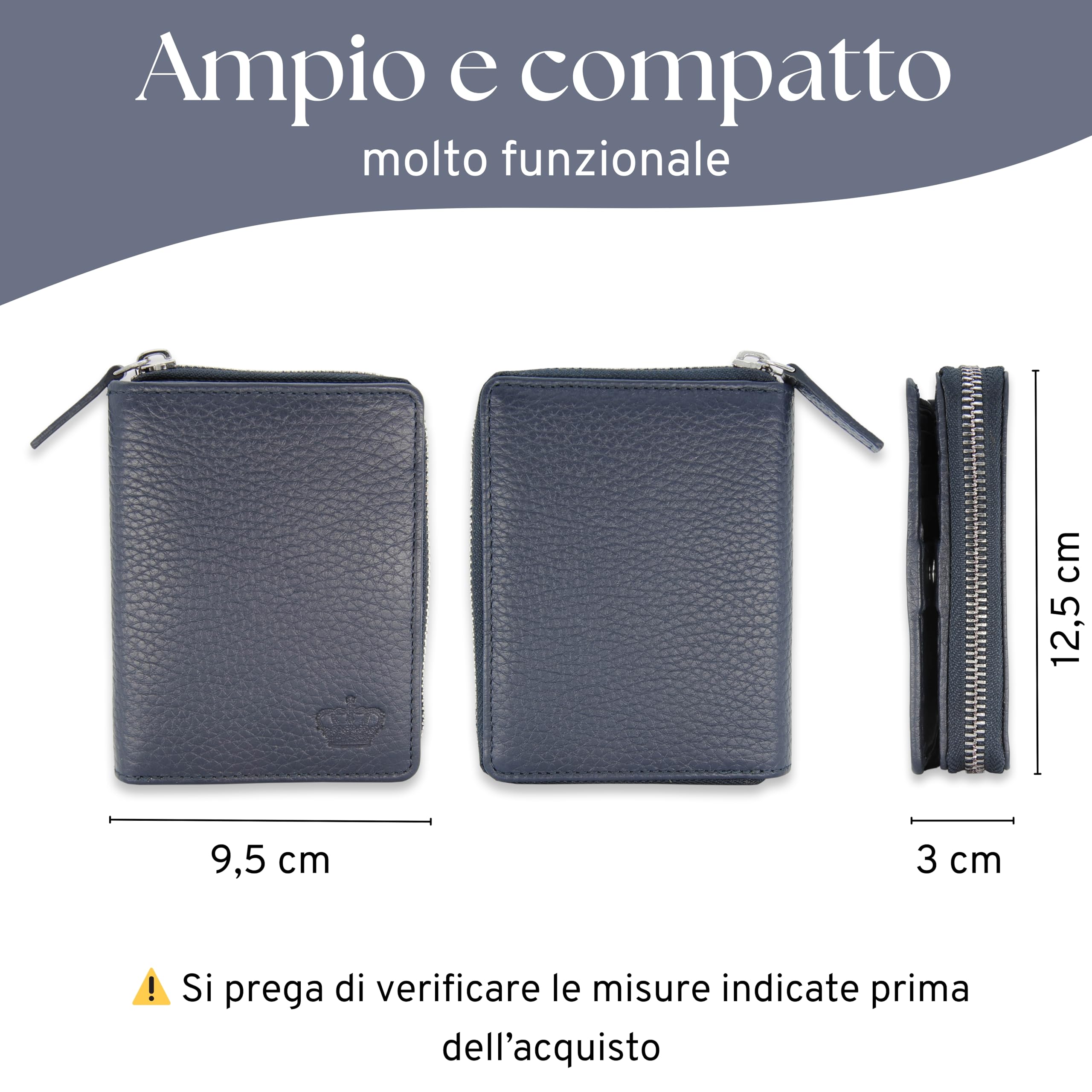 Baur portafoglio da donna – vera pelle con protezione RFID – portafoglio piccolo con 6 scomparti per carte – chiusura a bottone a pressione & tasca portamonete con cerniera (Blu scuro)