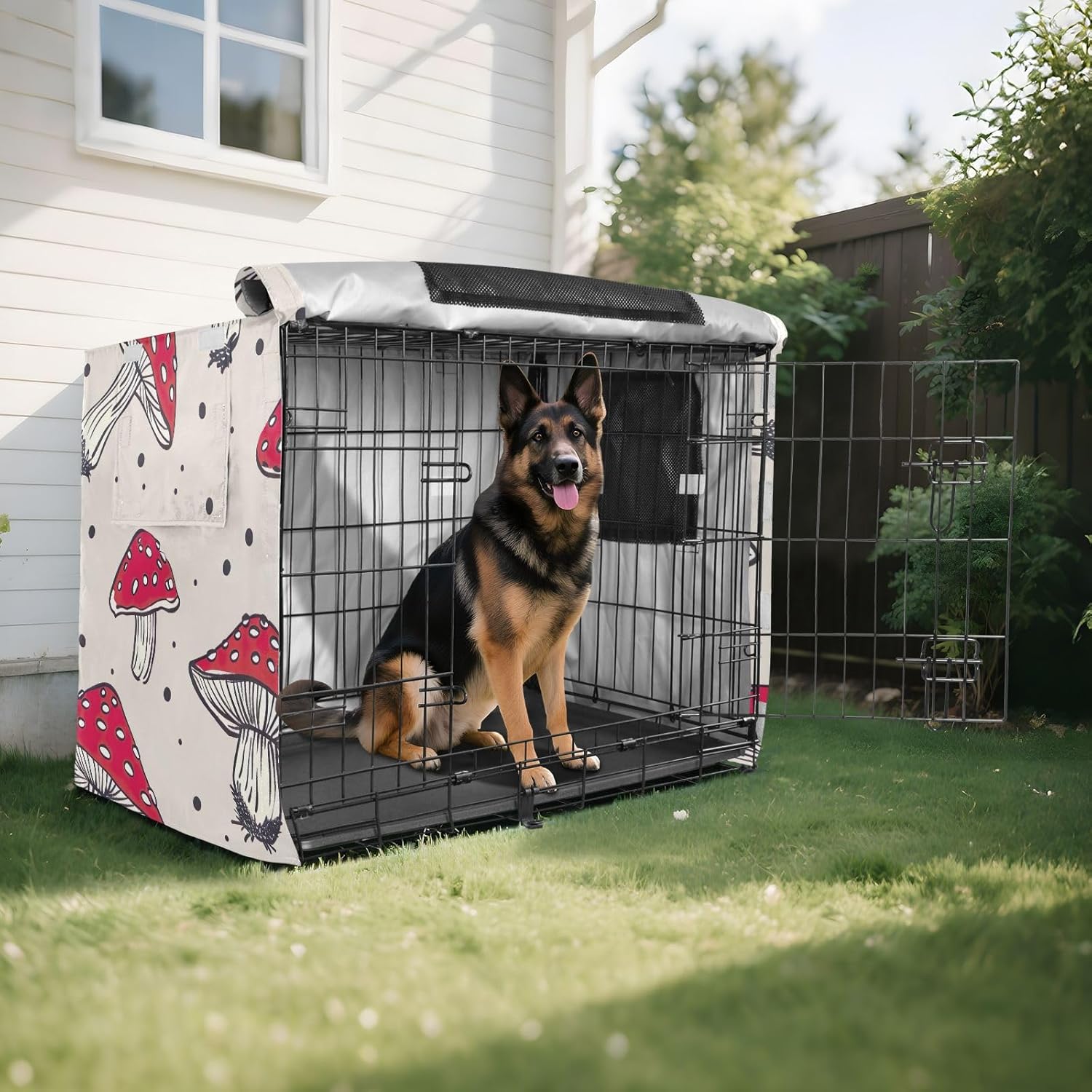 Mushrooms Dot Dog Crate Cover Universal Size Fit, Covers for Pet Cages, Large