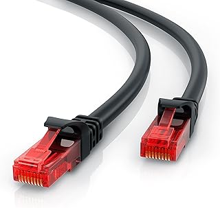 CSL-Computer - 15m CAT6 Ethernet LAN Cable - High-Speed Patch Cord - Gigabit RJ45 Network Lead 1000 Mbps - Broadband - Compatible with Raspberry PC Modem Router Patch Panel Smart TV - Black