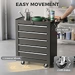 HOMCOM Rolling Tool Chest, 5-Drawer Lockable Tool Cabinet with 4 Wheels, Handle, Toolbox Storage Organizer for Garage, Workshop, Repair Shop, Black