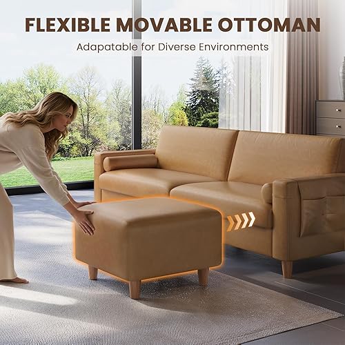 Miniatura 7 de Vesgantti Sofá de Cuero Sintético de 100" con Otomana Móvil, Sofá Grande de Cuero PU en Forma de L de 2 Asientos con Bolsillo Lateral, Cómodo Sofá