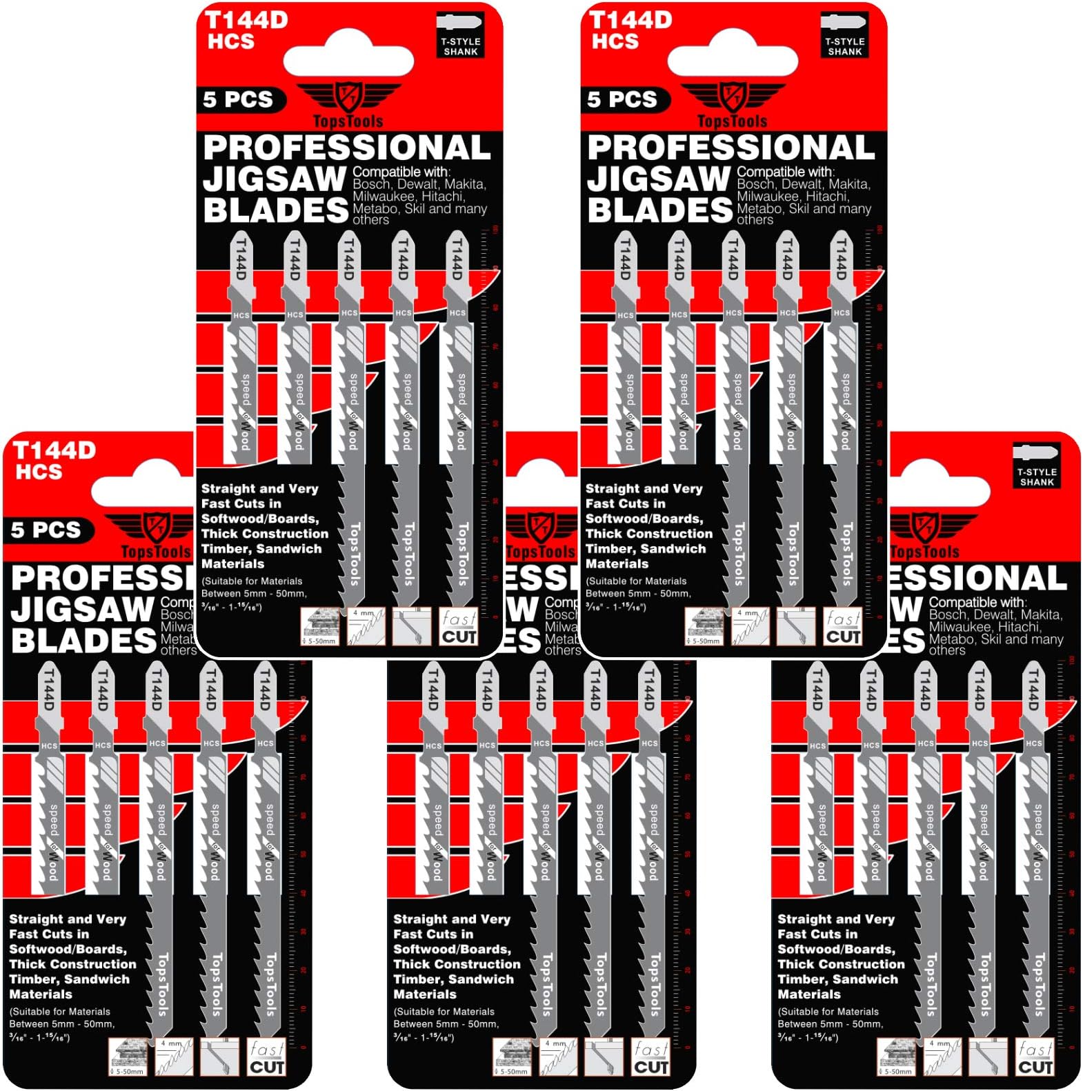 25 x TopsTools T101BR Reverse Cut Jigsaw Blades for Bosch, Dewalt