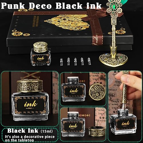 Miniatura 5 de Aifeiter Juego de tinta de pluma, bolígrafo de caligrafía de plumas, sello de cera, hermoso juego de caligrafía de regalo, regalos de Navidad, color