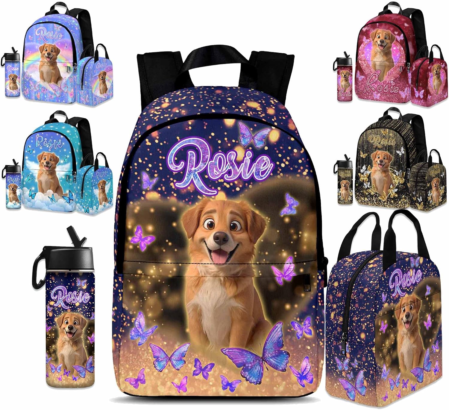 Personalized Name Backpack for Kids Girls Boys Cute Dog Print Custom Girl School Bookbags for Dog Lovers Animal Casual Daypacks for School Travel Hiking Camping