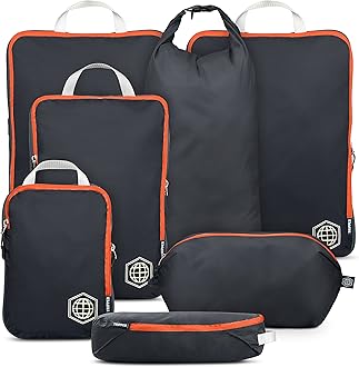 Large Compression Packing Cubes for Travel-Packing Cube Luggage Organizers 7 Piece Set for Checked Luggage-Ultralight, Expandable/Compression Bags by TRIPPED Travel Gear (Grey/Orange)