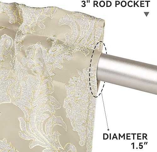 Miniatura 5 de Loom and Mill Cenefas de jacquard de lujo para ventana de sala de estar, elegante cenefa de cortina de damasco beige con cuentas, cortina corta