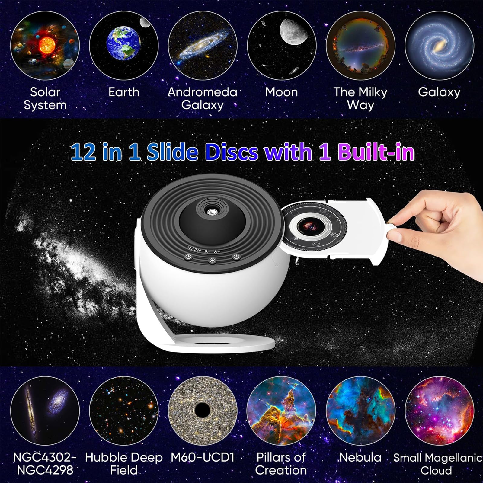 Generico Proiettore Galassia Lumeeza per Bambini, Proiettore Galassia Astronauta con 13 Dischi Film, Proiettore360 ° Planetario per, Luce 2 in 1 per Creare un Cielo Stellato (mix)