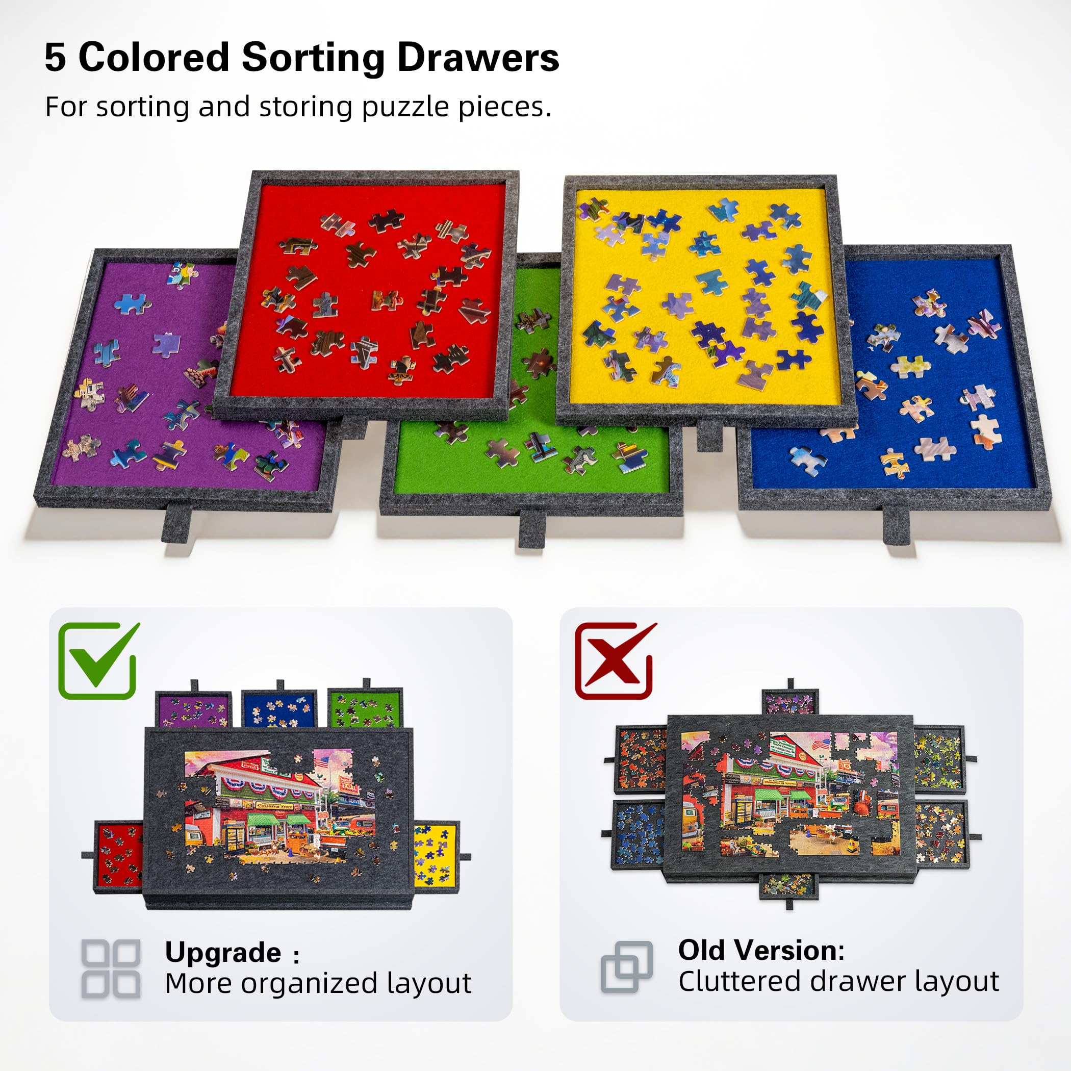 Lavievert Tilting Puzzle Board with 2-in-1 Designed Stand & Cover, Super Lightweight Felt Plateau Storage with 5 Drawers for Adults, Portable Jigsaw Puzzle Table for Up to 1000 Pieces – Gray