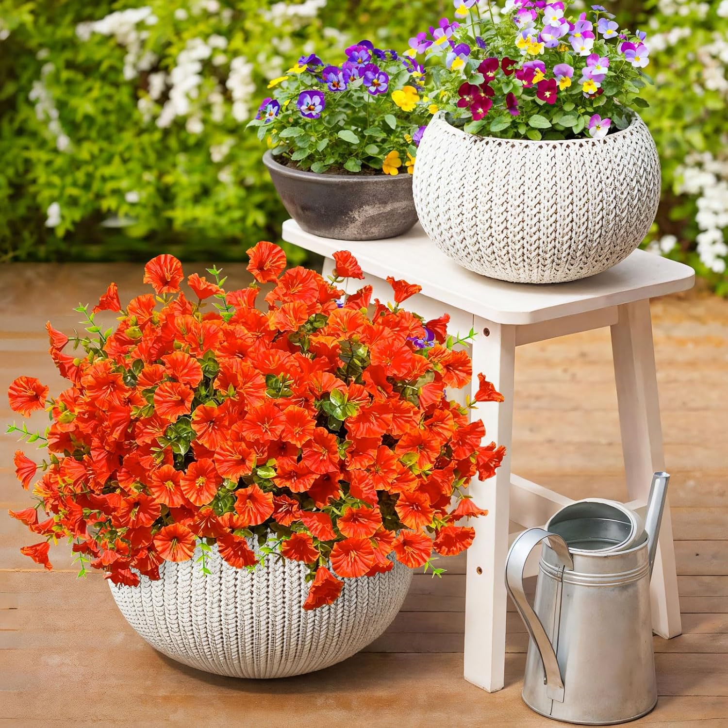 ICX 10pc Artificial Flowers for Outdoors,Fake mums Silk Fake Flowers UV Resistant,Fall Flowers Artificial for Decoration,Outdoor Fake Plants for Door Porch Patio Planter Yard (Fall Orange - Image 4