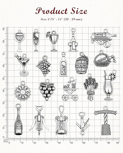 Miniatura 2 de JIALEEY 63 dijes temáticos de vino con forma de cóctel de uva mixta, dijes para abridor de vino, colgantes para manualidades, collares, pulseras,
