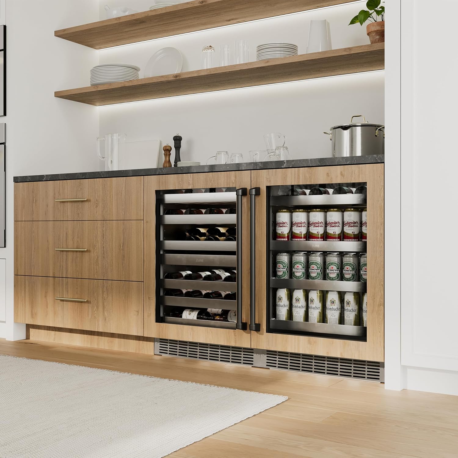 ZLINE Autograph Edition 24 in. Touchstone 151 Can Beverage Fridge With Panel Ready Glass Door And Matte Black Handle (RBSPOZ-24-MB)