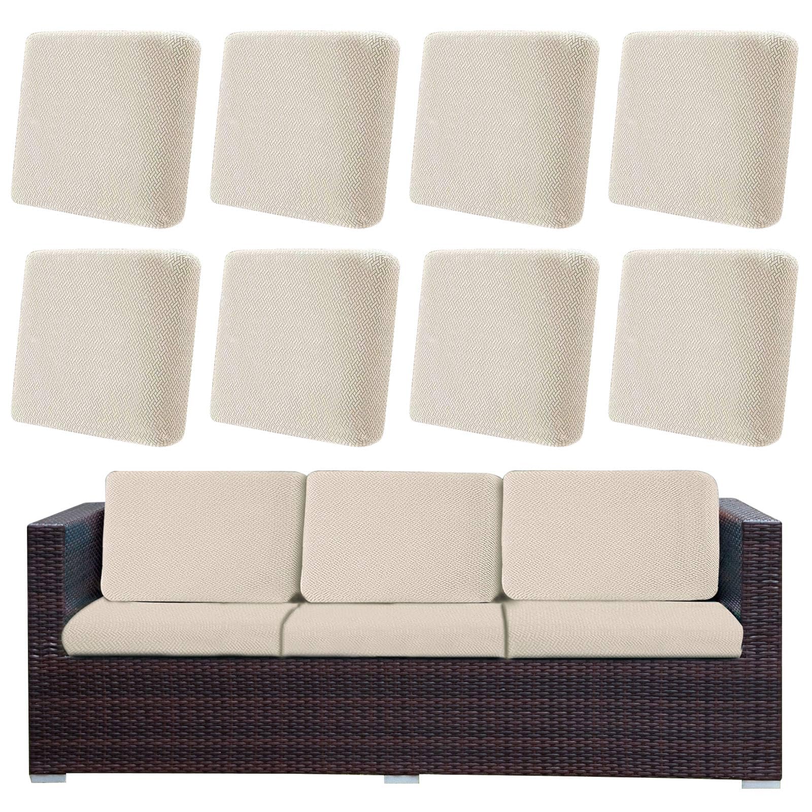 LiveGo Outdoor Patio Cushion Covers, Washable Replacement Slipcovers for Outdoor Sofa & Couch Cushions, Soft & Durable Seat Protectors for Patio Furniture (8, Beige) — image 1