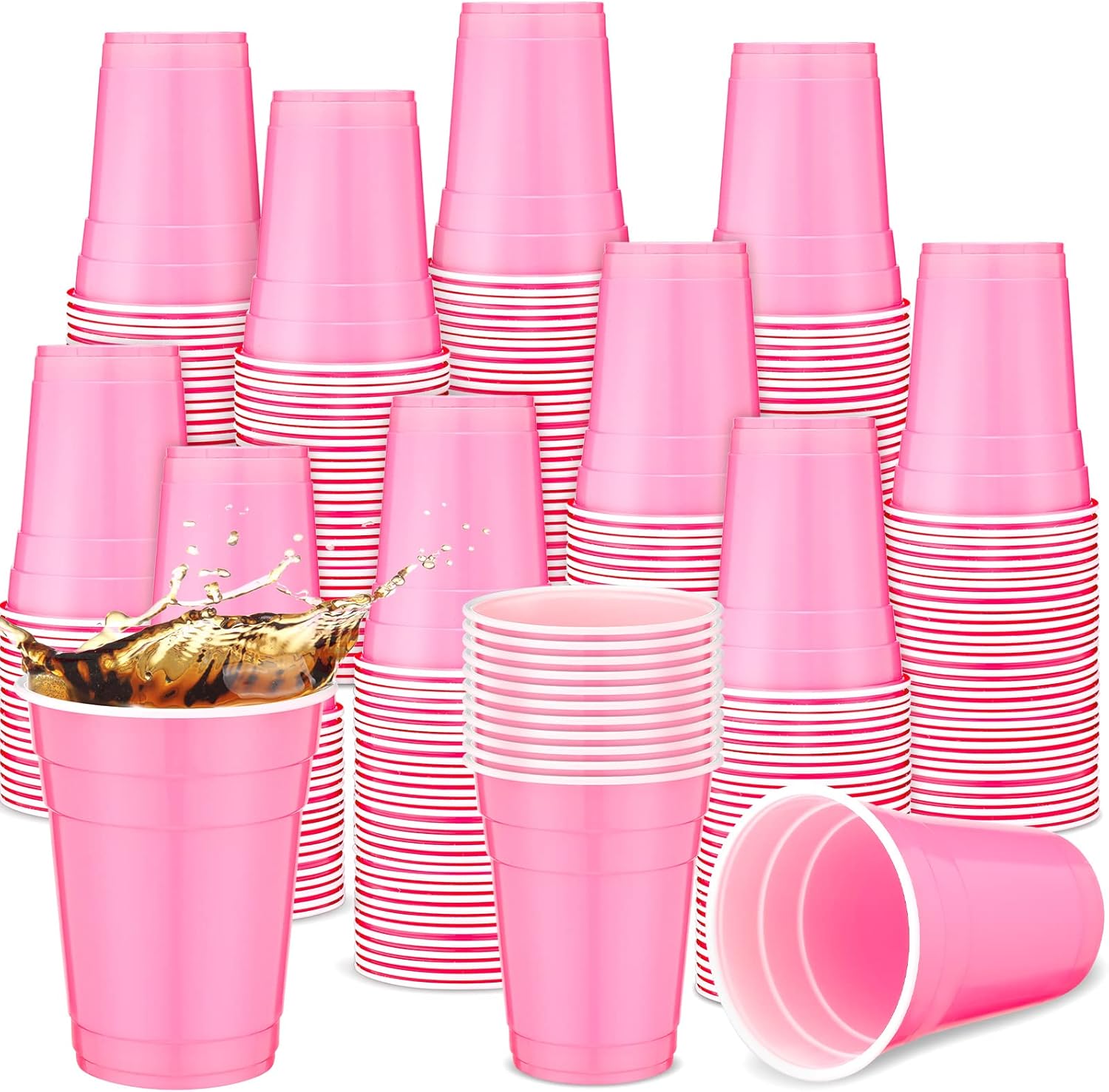 Zubebe 200 Pcs 16oz Pink Cups Bulk Plastic Matte Disposable