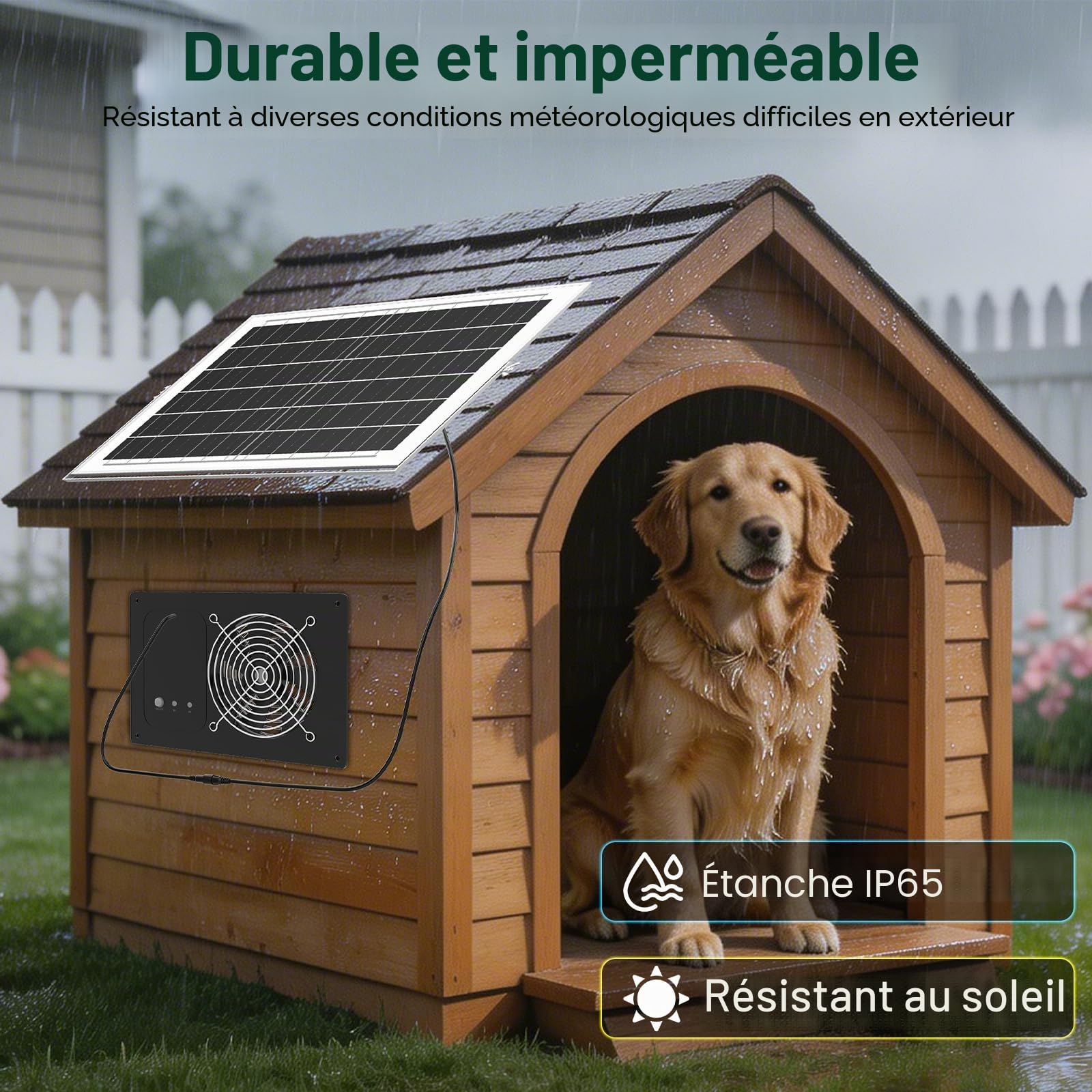 Ventilateur solaire 15000mAh 25W 3500RPM étanche silencieux pour poulailler serre