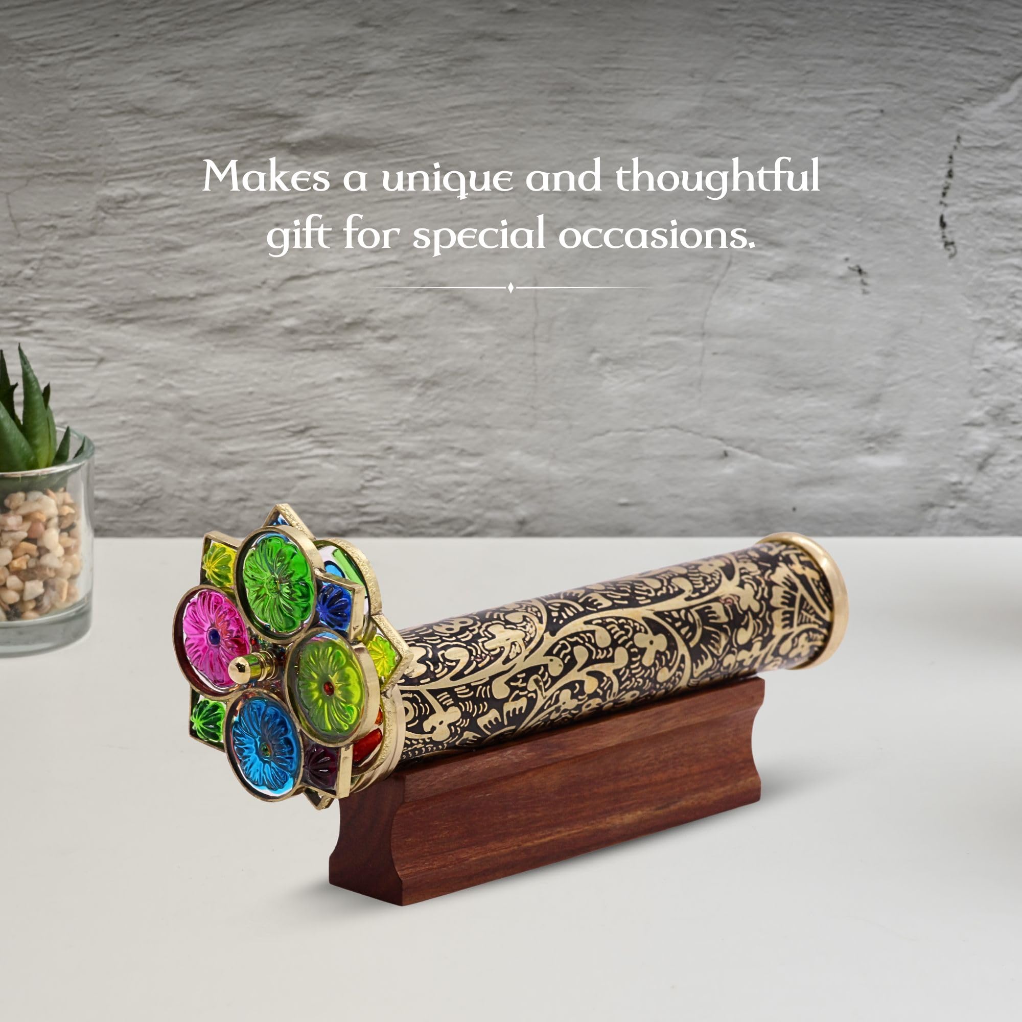 YVCrafts Handmade Giant Trigon Floral Gardens Brass Kaleidoscope with Two Wheels, Perfect for art collectors and kaleidoscope enthusiasts - Image 4
