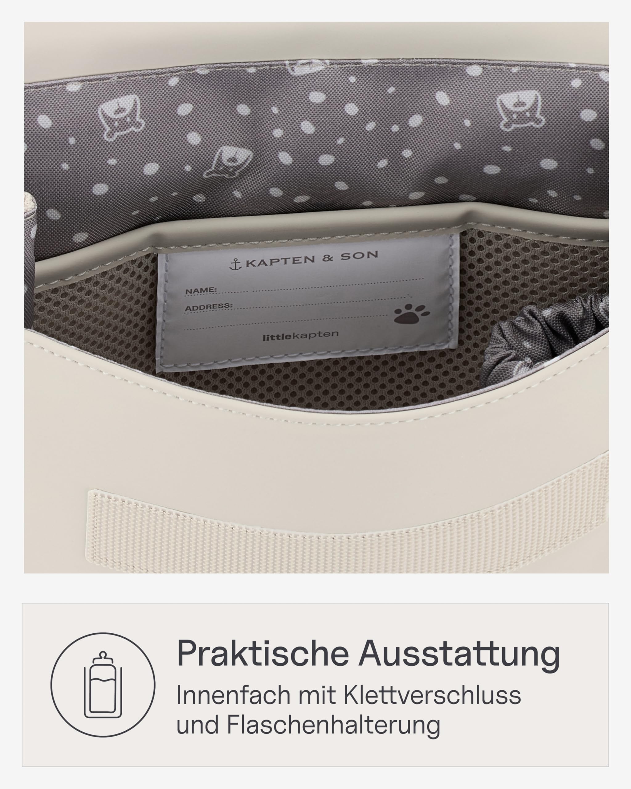Kapten & Son Rucksack Fyn Kids Sandstone| Kinderrucksack Beige für Kita & Freizeit (4,5 L Volumen; DIN A5) | austauschbare Patches, reflektierende Details, Brustgurt | Jungen & Mädchen (2-5 Jahre)
