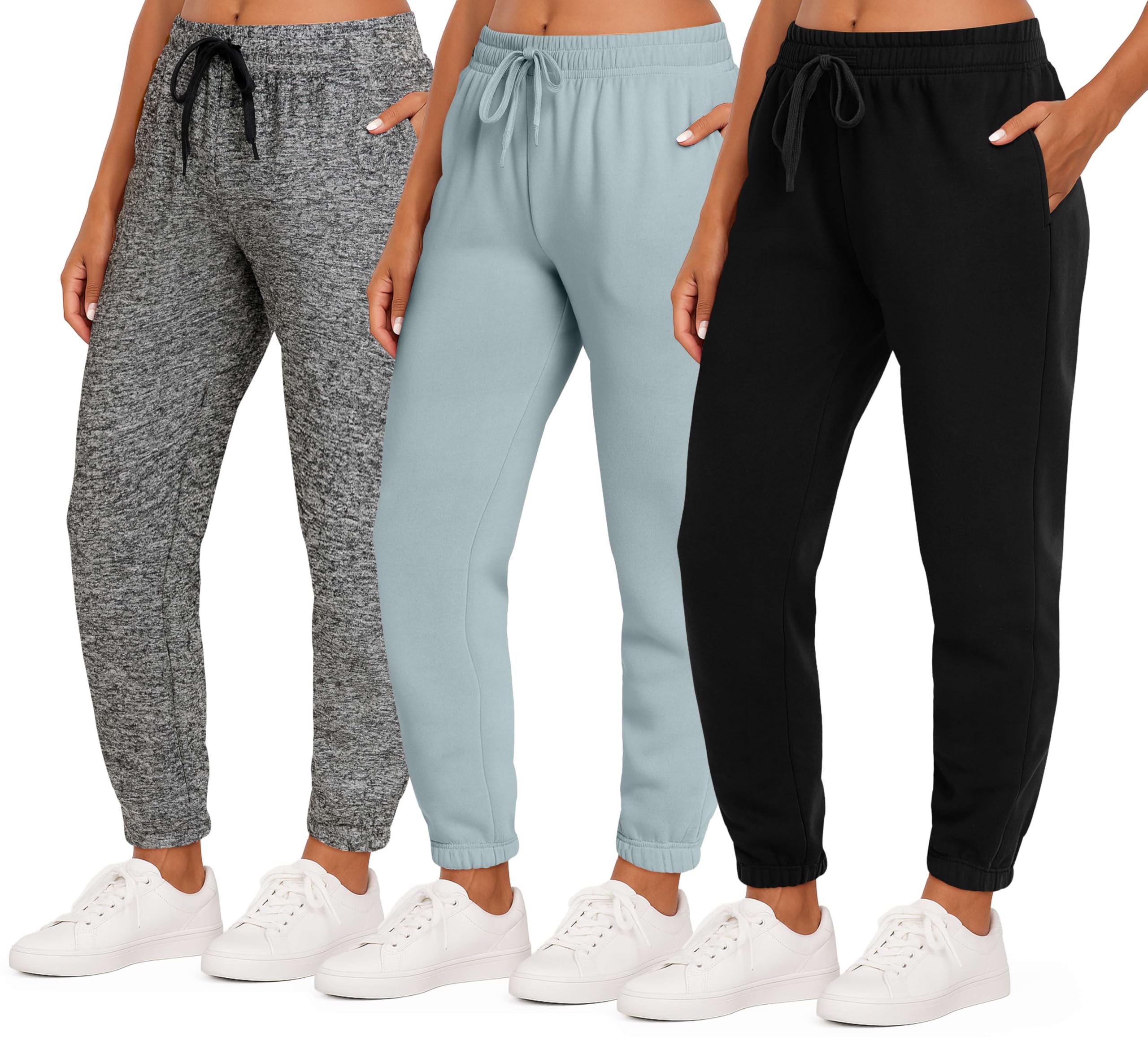 Real Essentials3 Pack: Women's Fleece Jogger Sweatpants (Available in Plus Size)