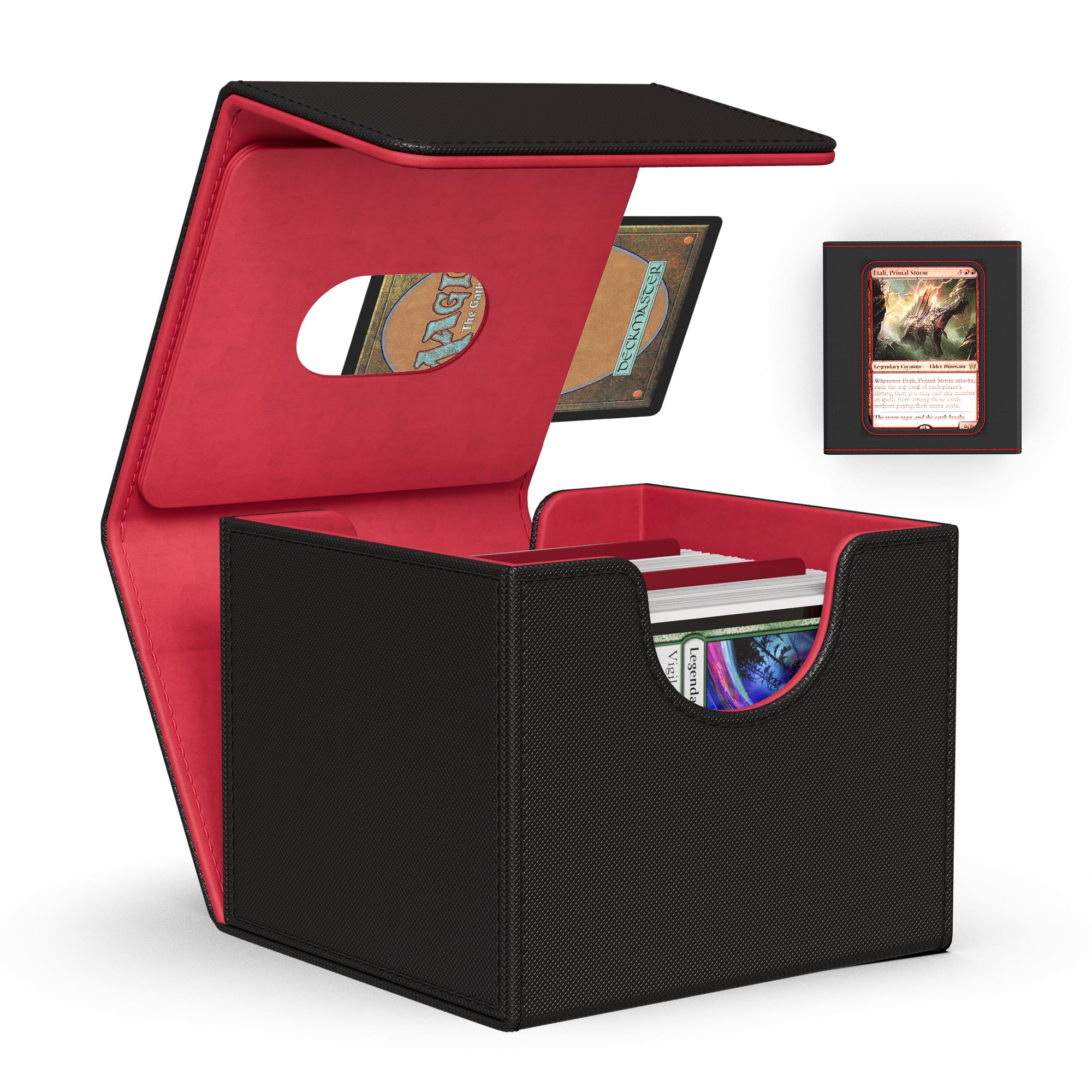 ZLCA MTG Commander Deck Box, Card Deck Box for Trading Card, Holds 100+ Double Sleeved Cards Fits for TCG CCG Magic Cards with 2 Dividers (Black & Red)