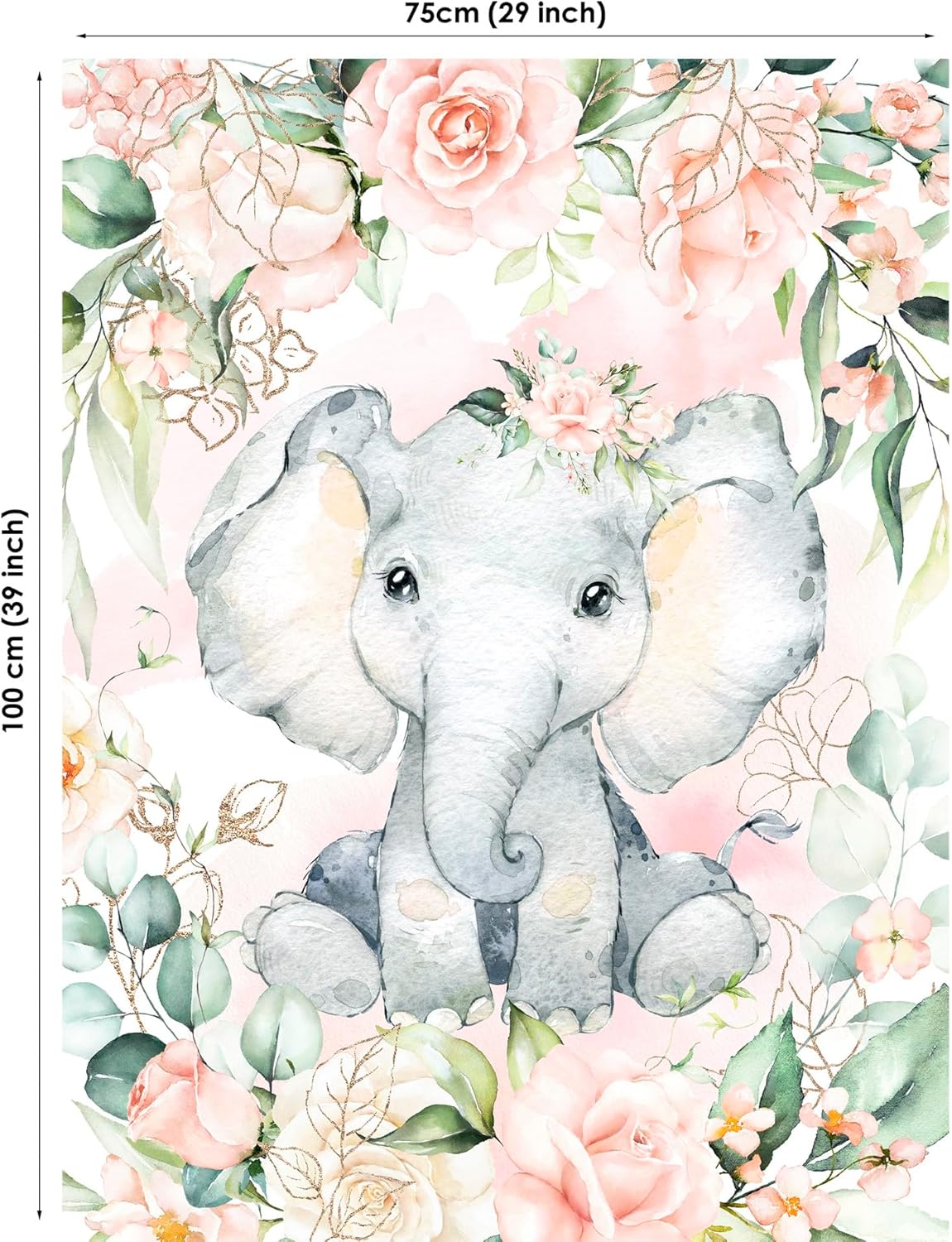 UNIQUE Cotton Safari Elephant Animal Fabric Panel, 29 x 39 in, Pink Elephant, Sateen, Quilted, Rectangular