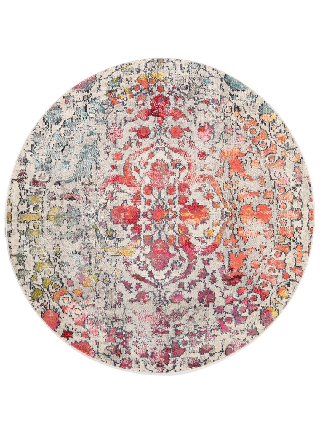 RugVista Kaleidoscope Teppich, Ø 200 cm, Multi | Rund, Niedriger Stapel, Nur chemische Reinigung, Oeko-Tex 100, Wohnzimmer, Esszimmer, Schlafzimmer, Küche
