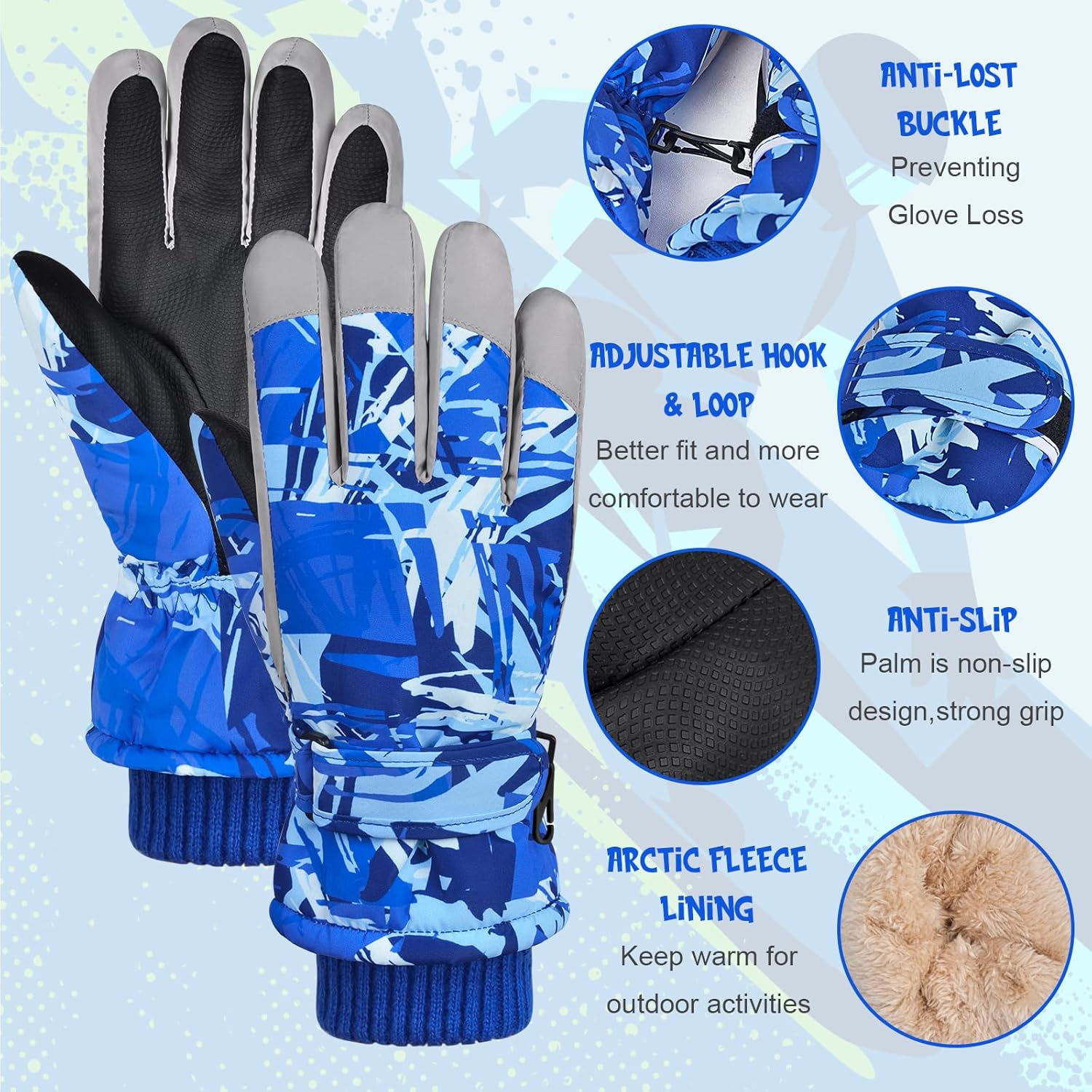 Kids Snow Gloves Ski Winter Gloves for Girls Boys, Waterproof Snowboard Gloves with Touchscreen for 8-15 Years - Image 6