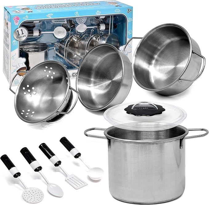 Kitchen Cooking Playset Stainless Steel Pretend Play for Kid Food Accessories Kids