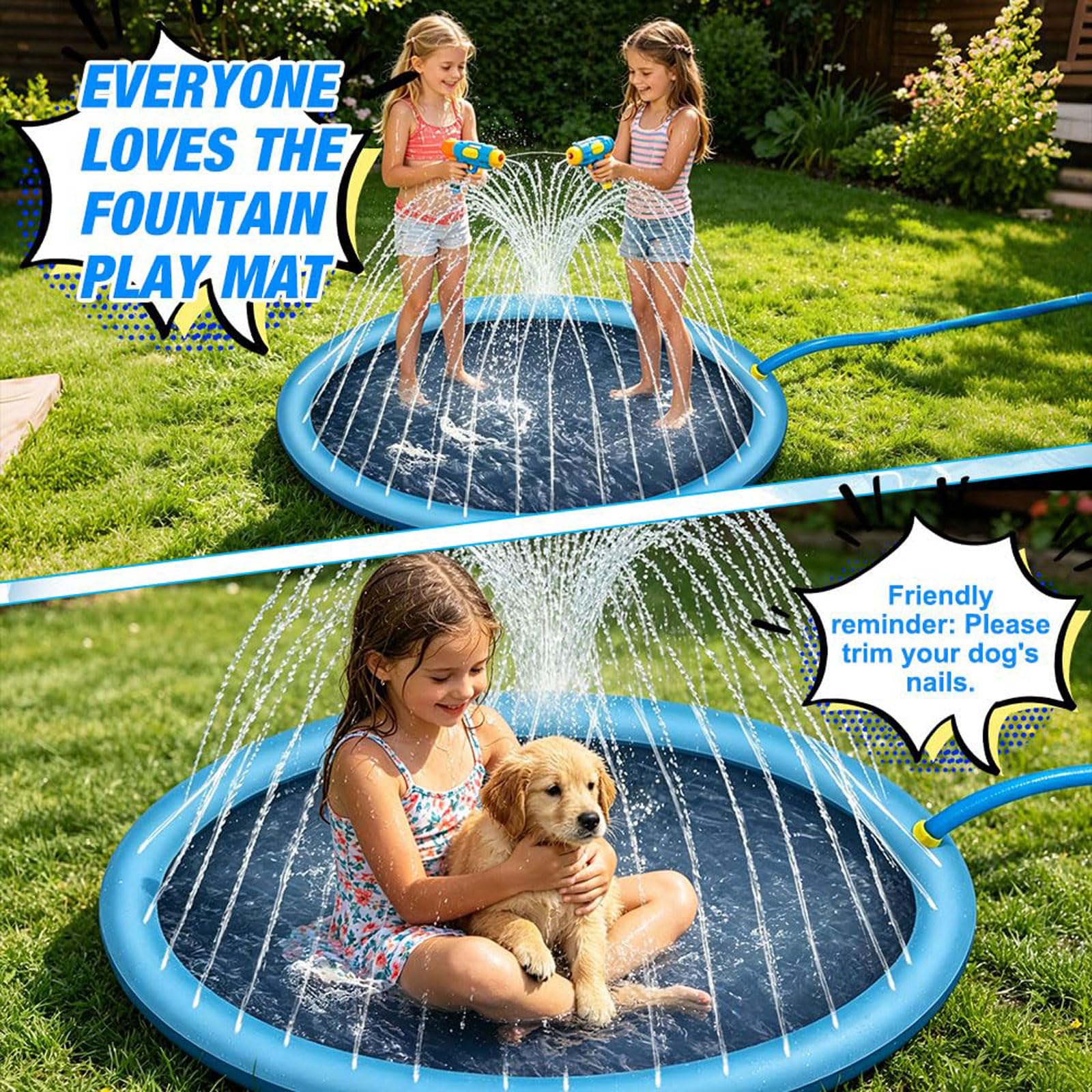 Splash Pad Sprinkler Play Matte 170CM Sprinkler Wasser Spielmatte Anti Rutsch Verdickte Plantschbecken Wasserspielzeug Spielzeug mit 3 HöHenverstellbar für Familie Aktivitäten/Strand/Garten